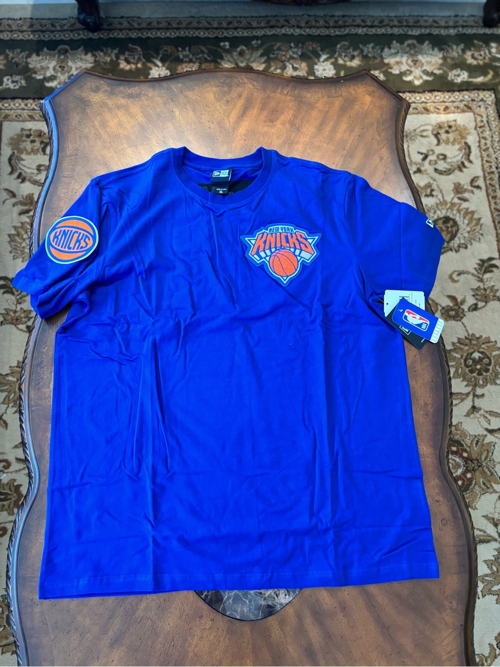 New York Knicks New Era Brand All Patched & Back Stitching Blue T Size XL